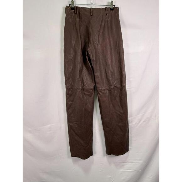 VEDA Brown Leather Trousers Size 4 with Leather Scuffing and Small Snag - Picture 10 of 11